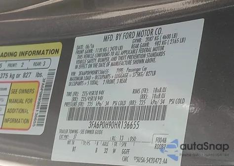 2017 Ford Fusion Se z USA, uszkodzony, nr VIN 3FA6P0H90HR136655